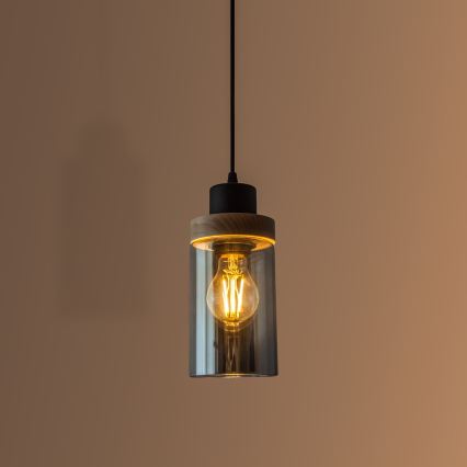 Пендел на кабел WOODNEST 1xE27/15W/230V бор/опушено черно