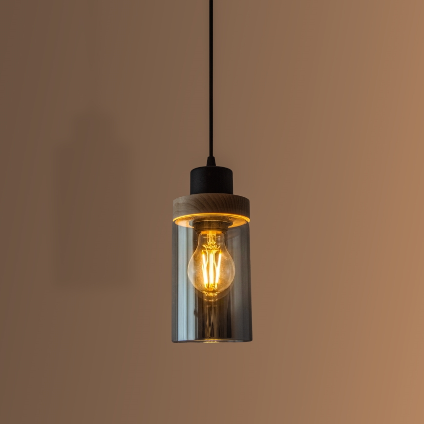 Пендел на кабел WOODNEST 1xE27/15W/230V бор/опушено черно