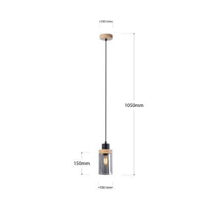 Пендел на кабел WOODNEST 1xE27/15W/230V бор/опушено черно