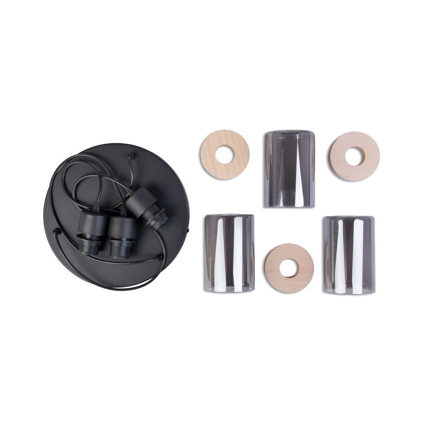 Пендел на кабел WOODNEST 3xE27/15W/230V бор/димно черен