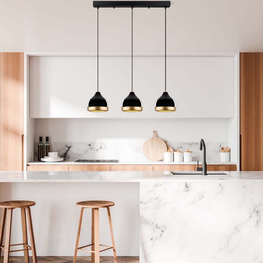 Пендел на кабел YILDO 3xE27/40W/230V черен/златист