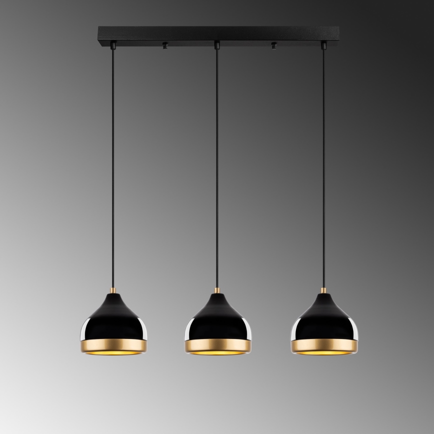 Пендел на кабел YILDO 3xE27/40W/230V черен/златист