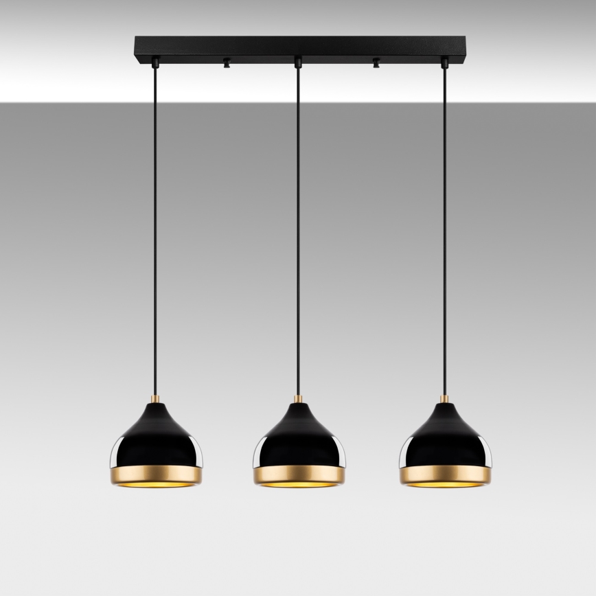 Пендел на кабел YILDO 3xE27/40W/230V черен/златист