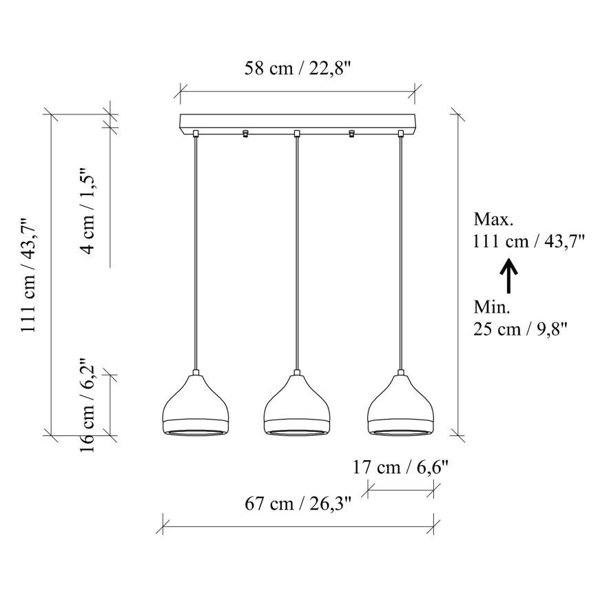 Пендел на кабел YILDO 3xE27/40W/230V черен/златист