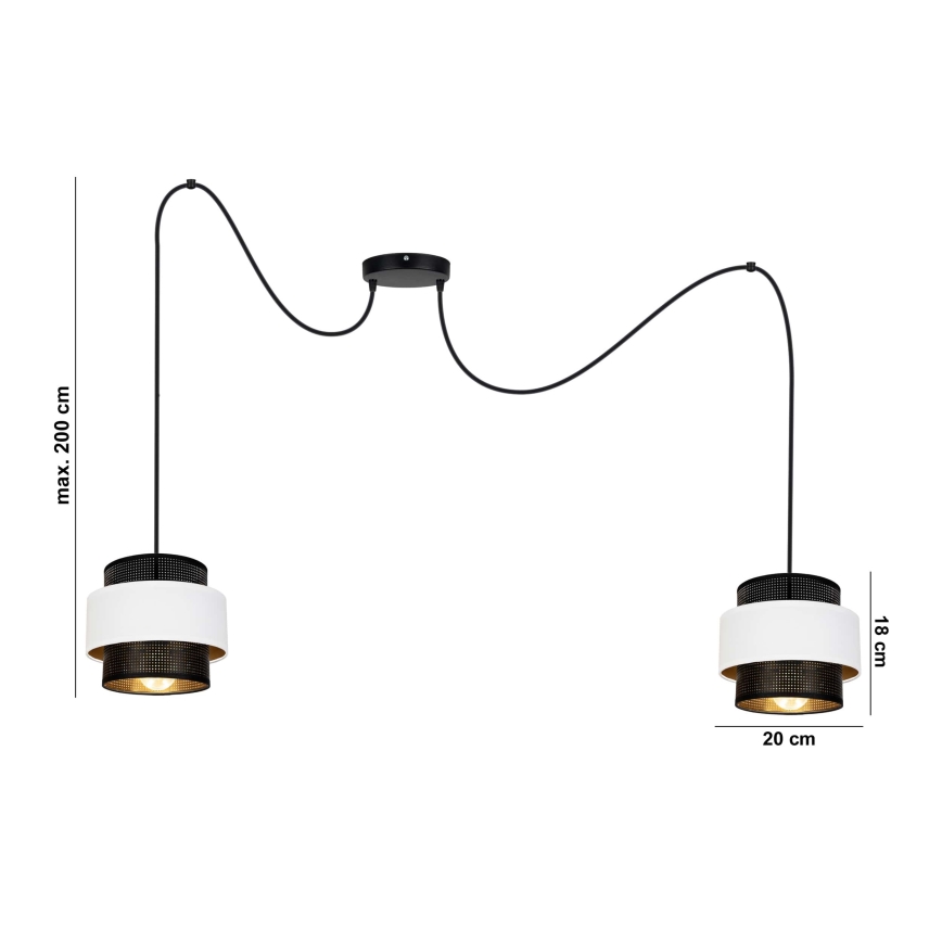 Пендел NESS 2xE27/60W/230V паяк черен/бял