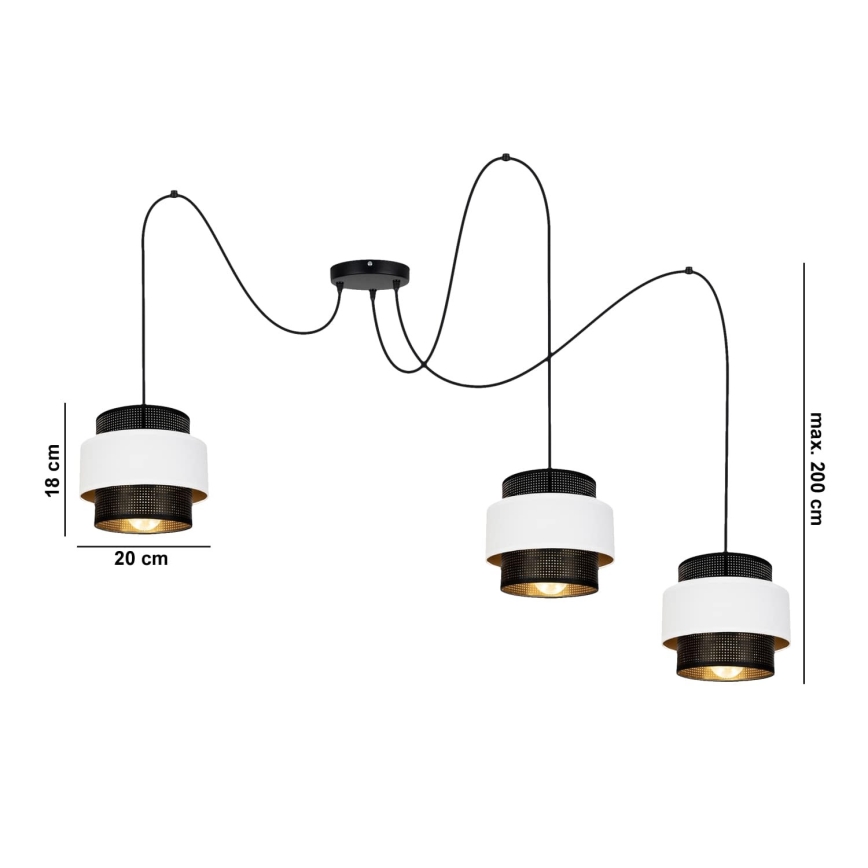 Пендел NESS 3xE27/60W/230V паяк черен/бял