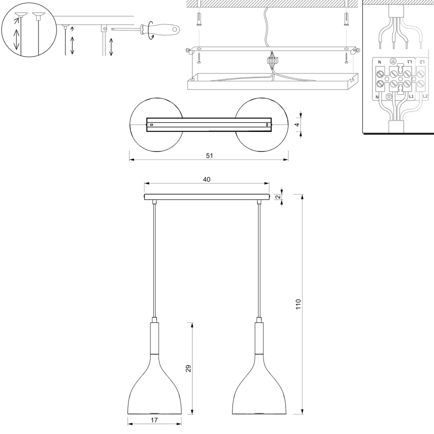 Пендел NOAK 2xE27/15W/230V бял/лъскав хром
