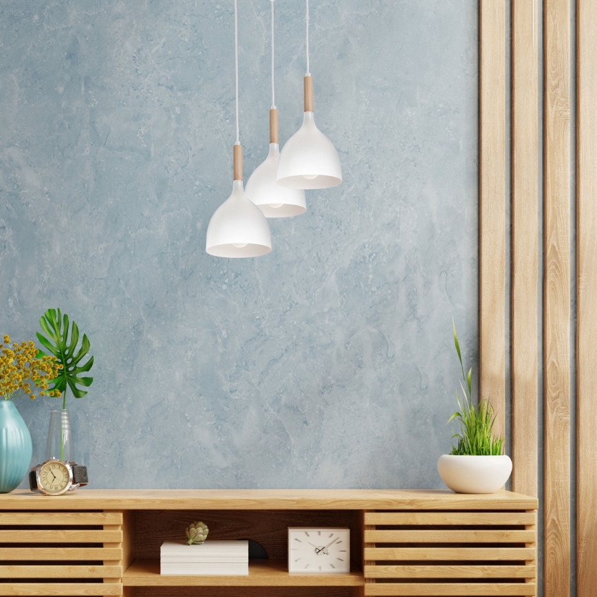 Пендел NOAK WOOD 3xE27/15W/230V бял/бук