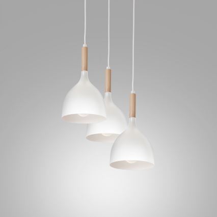 Пендел NOAK WOOD 3xE27/15W/230V бял/бук