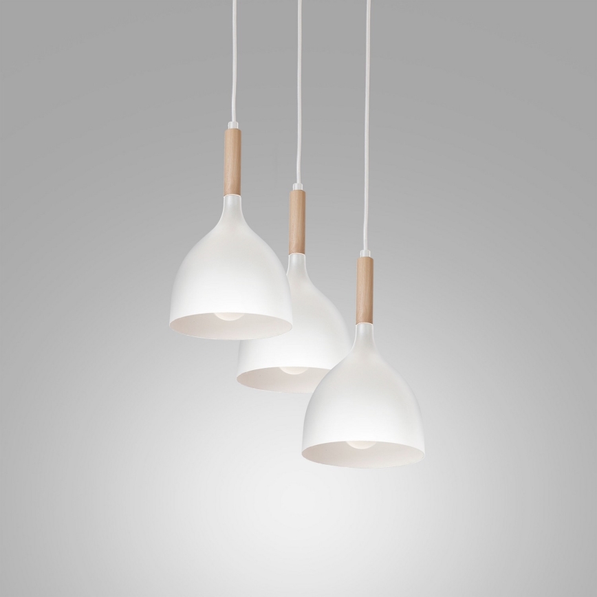 Пендел NOAK WOOD 3xE27/15W/230V бял/бук
