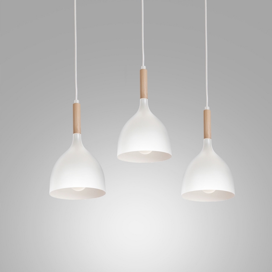 Пендел NOAK WOOD 3xE27/15W/230V бял/бук