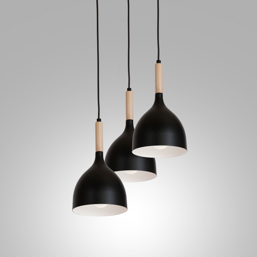 Пендел NOAK WOOD 3xE27/15W/230V черен/бук