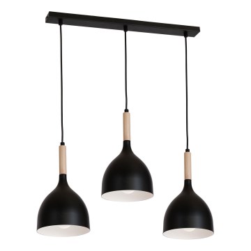 Пендел NOAK WOOD 3xE27/15W/230V черен/бук