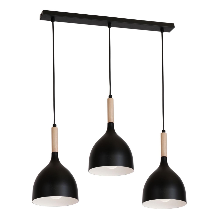 Пендел NOAK WOOD 3xE27/15W/230V черен/бук