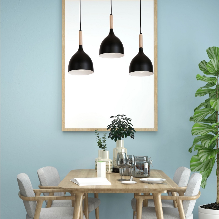Пендел NOAK WOOD 3xE27/15W/230V черен/бук