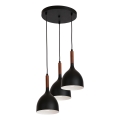 Пендел NOAK WOOD 3xE27/15W/230V черен/бук