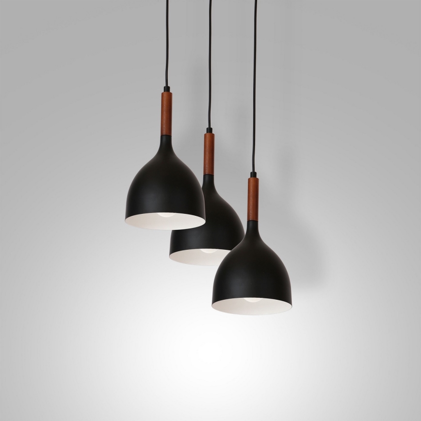 Пендел NOAK WOOD 3xE27/15W/230V черен/бук