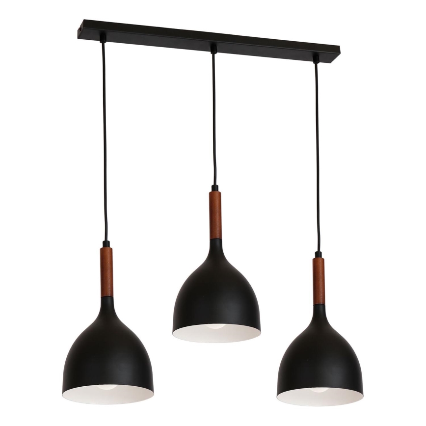 Пендел NOAK WOOD 3xE27/15W/230V черен/бук