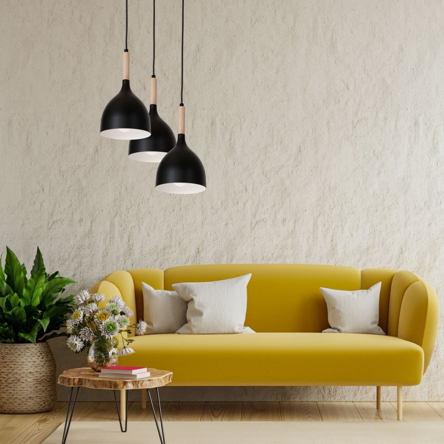 Пендел NOAK WOOD 3xE27/15W/230V черен/бук