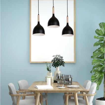 Пендел NOAK WOOD 3xE27/15W/230V черен/бук