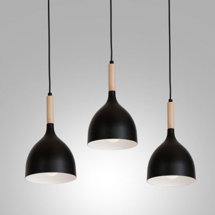 Пендел NOAK WOOD 3xE27/15W/230V черен/бук