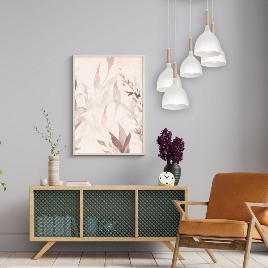 Пендел NOAK WOOD 5xE27/15W/230V бял/бук