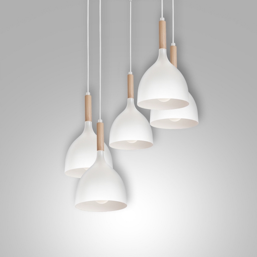 Пендел NOAK WOOD 5xE27/15W/230V бял/бук