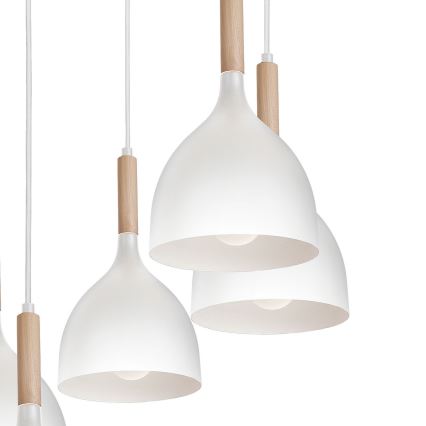 Пендел NOAK WOOD 5xE27/15W/230V бял/бук