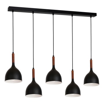 Пендел NOAK WOOD 5xE27/15W/230V черен/бук