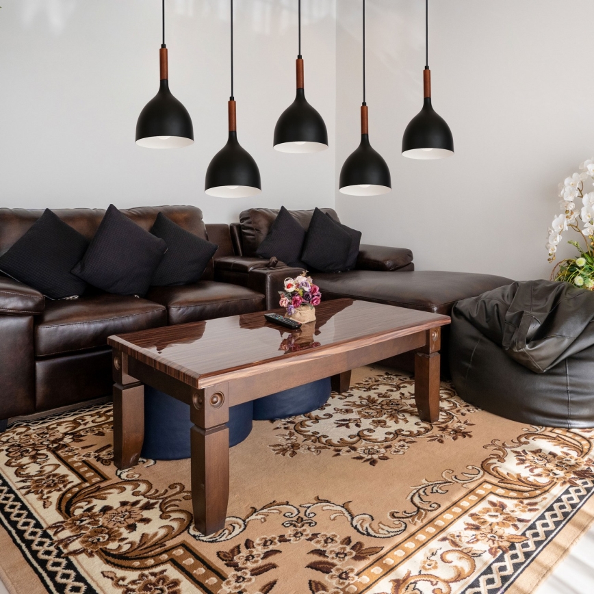 Пендел NOAK WOOD 5xE27/15W/230V черен/бук