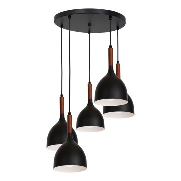 Пендел NOAK WOOD 5xE27/15W/230V черен/бук