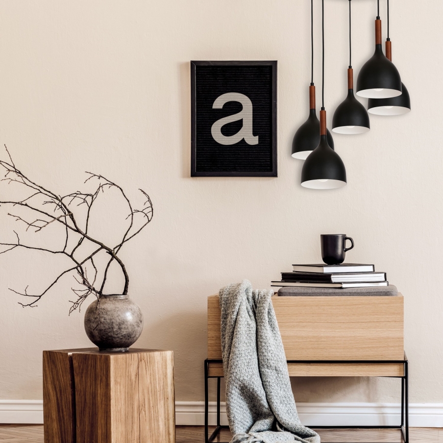 Пендел NOAK WOOD 5xE27/15W/230V черен/бук