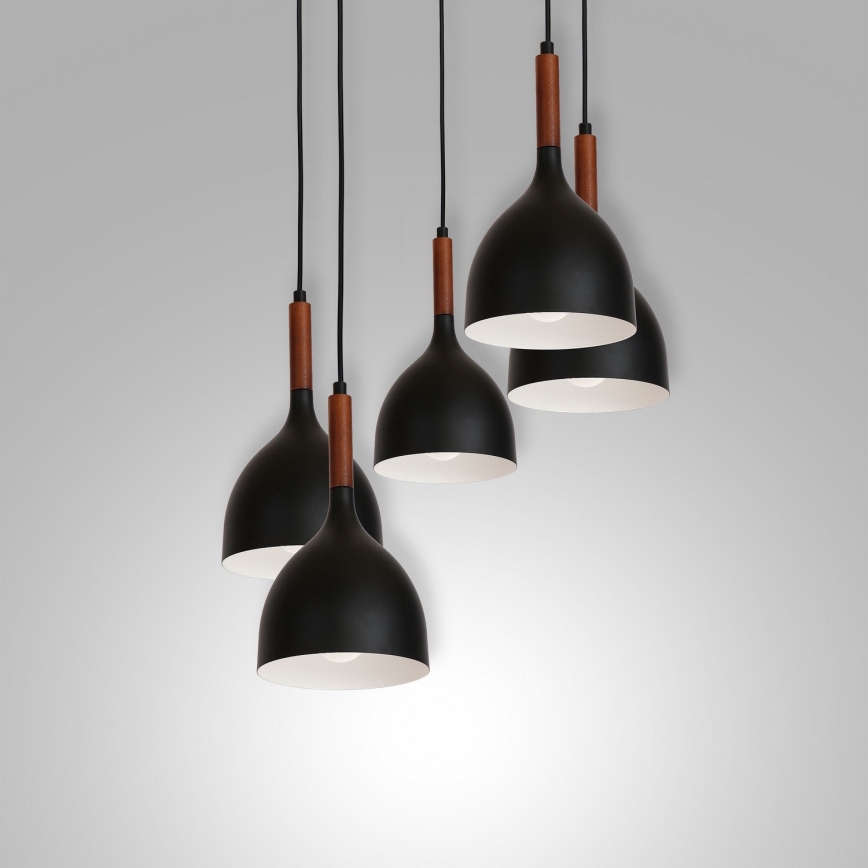 Пендел NOAK WOOD 5xE27/15W/230V черен/бук
