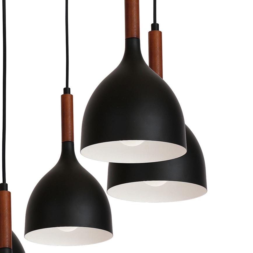 Пендел NOAK WOOD 5xE27/15W/230V черен/бук