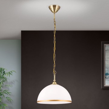 Пендел OLD LAMP 1xE27/40W/230V Ø 30 cm бял/месинг