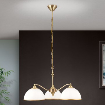 Пендел OLD LAMP 3xE27/40W/230V Ø 65 cm бял/месинг