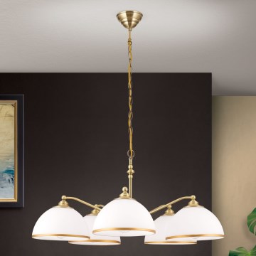 Пендел OLD LAMP 5xE27/40W/230V Ø 75 cm бял/месинг