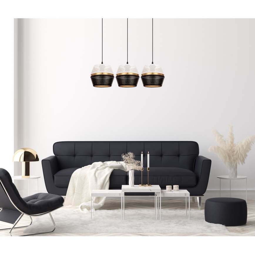 Пендел PARIS 3xE27/60W/230V бял/черен/златист