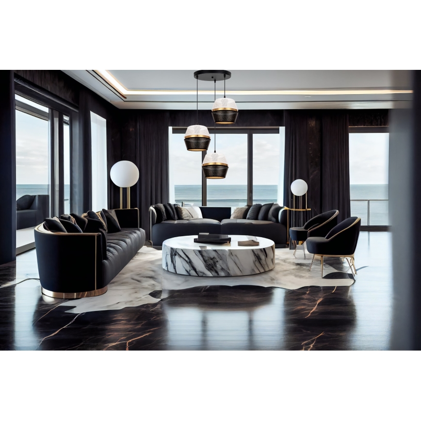 Пендел PARIS 3xE27/60W/230V Ø 45 см бял/черен/златист