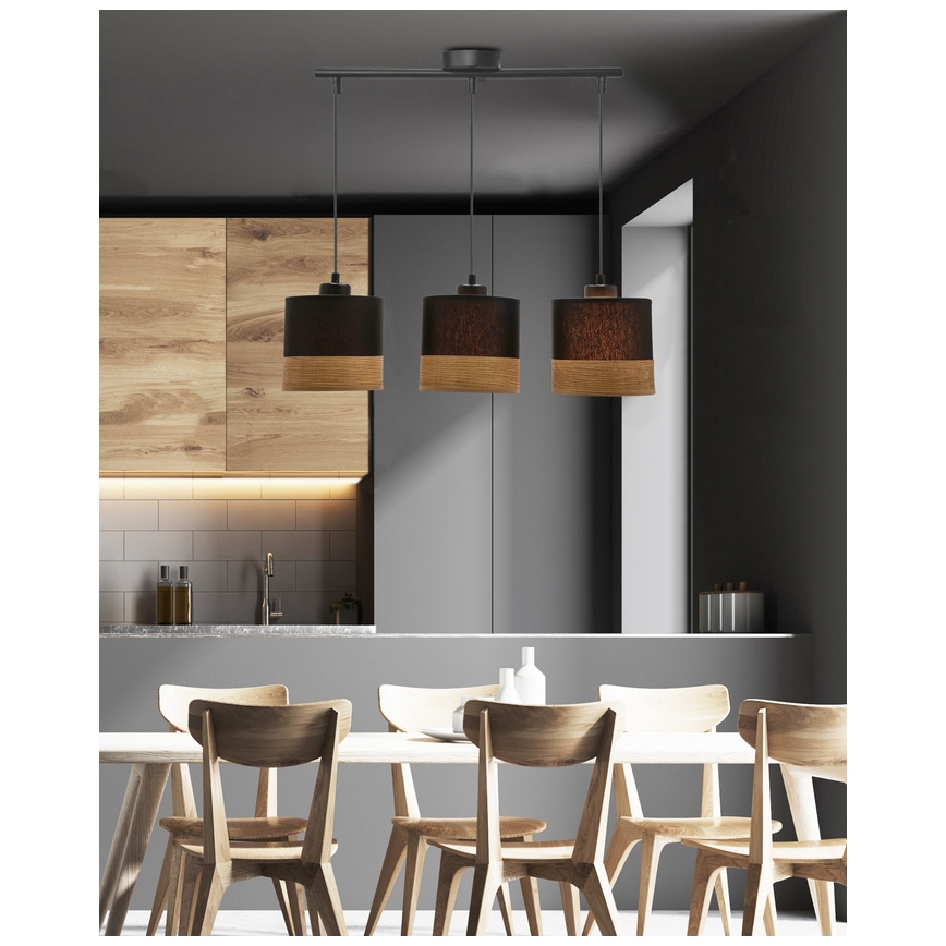 Пендел PORTO 3xE27/60W/230V черен/кафяв