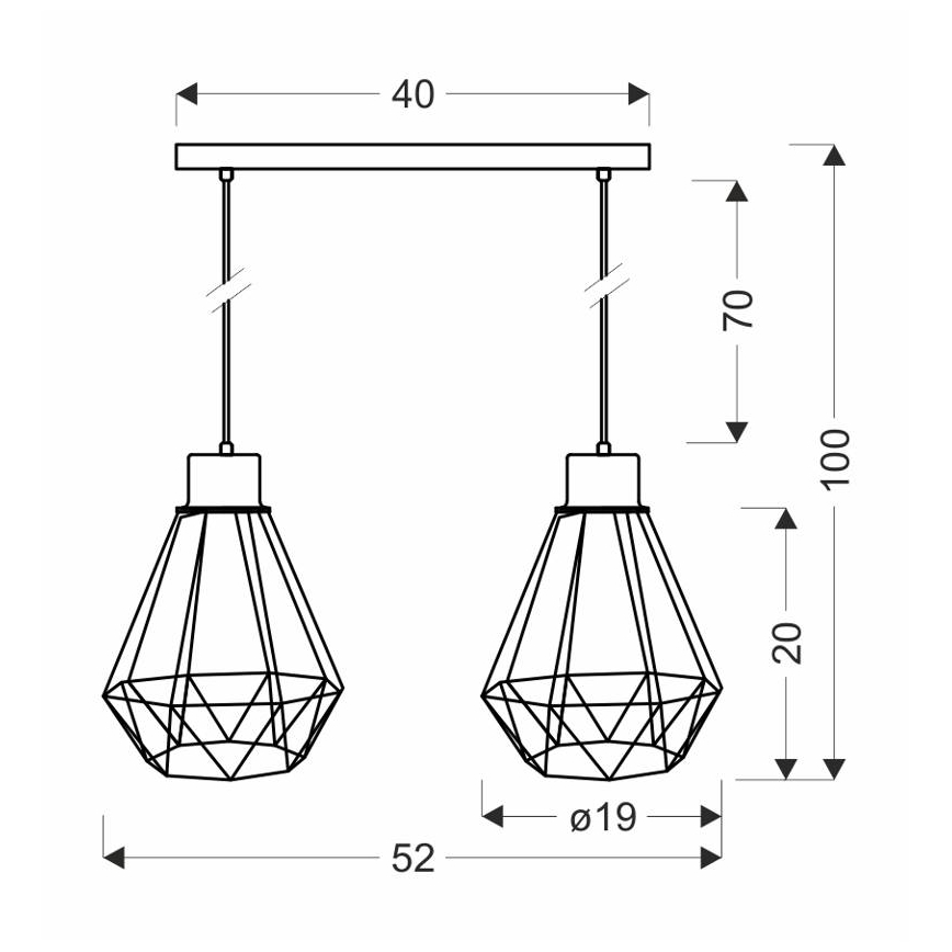 Пендел PRIMO 2xE27/60W/230V черен/златист