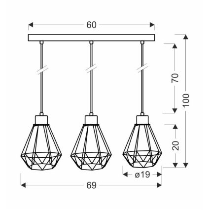 Пендел PRIMO 3xE27/60W/230V черен/златист
