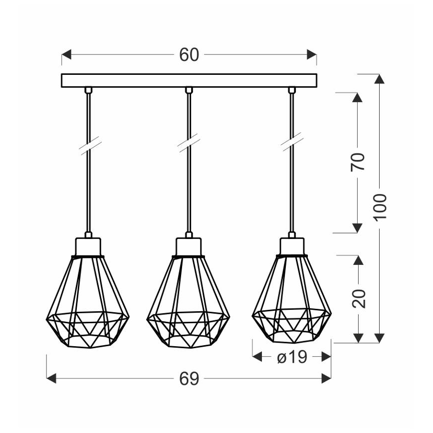 Пендел PRIMO 3xE27/60W/230V черен/златист