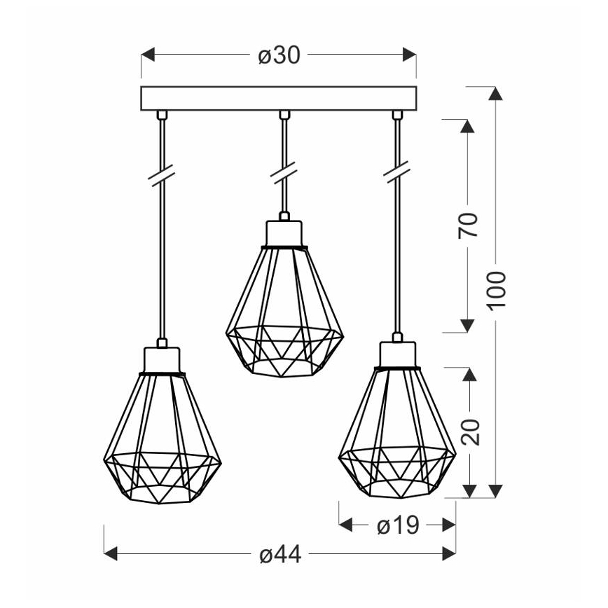 Пендел PRIMO 3xE27/60W/230V черен/златист