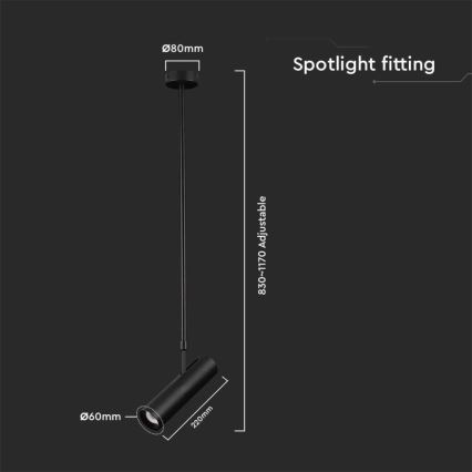 Полилей на тръба 1xGU10/35W/230V черен