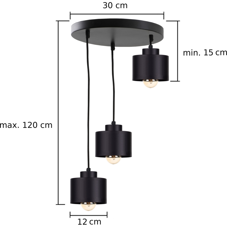 Пендел SIMPLY BLACK 3xE27/60W/230V Ø 32 см