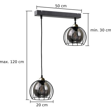 Пендел SOLO BLACK 2xE27/60W/230V черен/златист