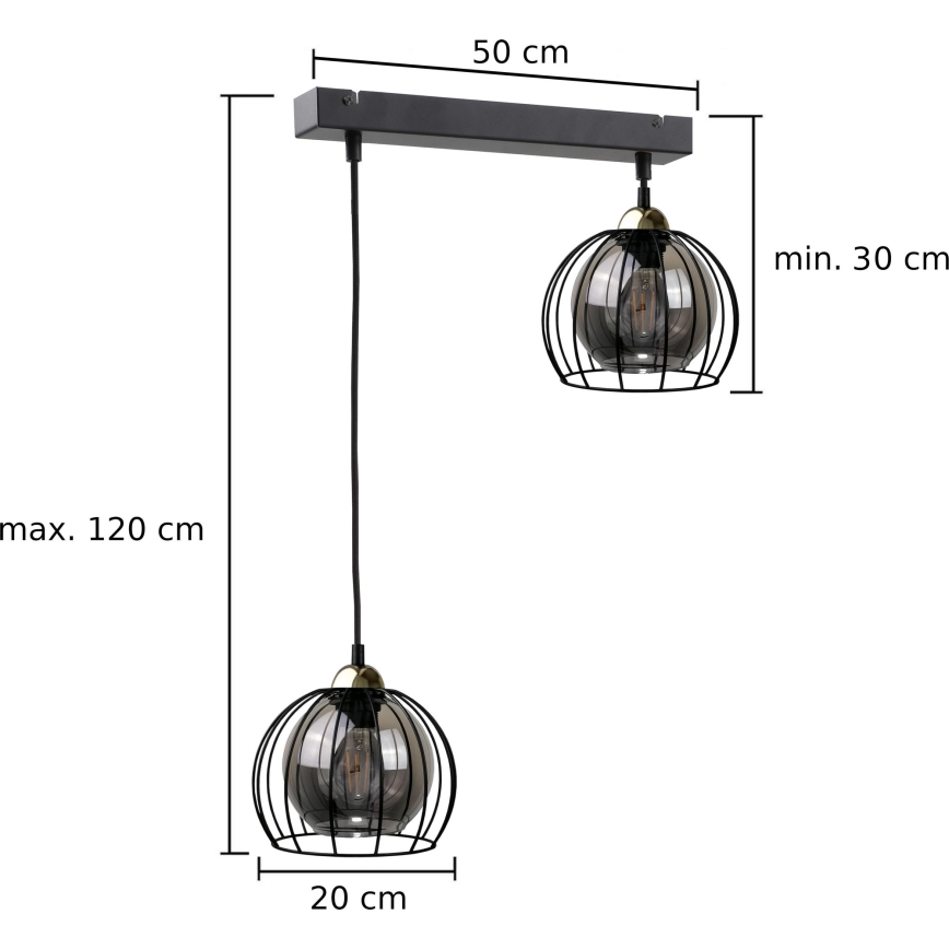 Пендел SOLO BLACK 2xE27/60W/230V черен/златист