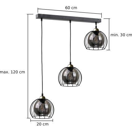 Пендел SOLO BLACK 3xE27/60W/230V черен/златист