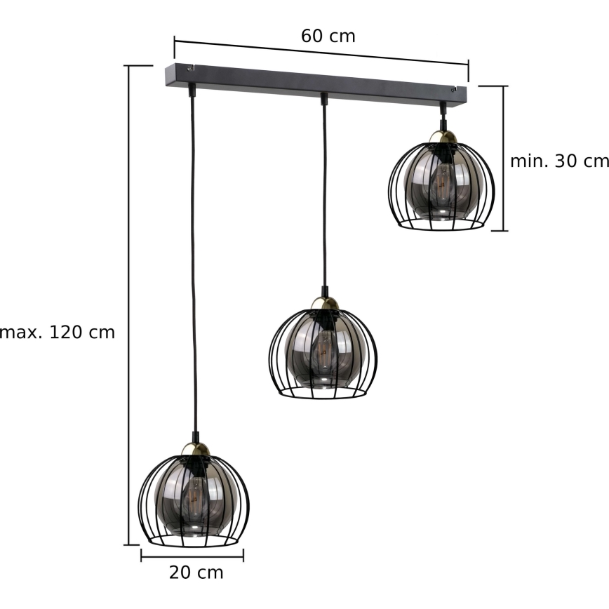 Пендел SOLO BLACK 3xE27/60W/230V черен/златист
